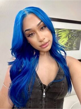 💙16” Burnt Blue Human Hair Wig – Soft Glueless Fashion Wig